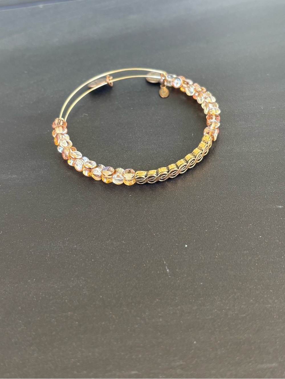 Alex and Ani Gold and Peach Crystal Beaded Adjustable Bangle